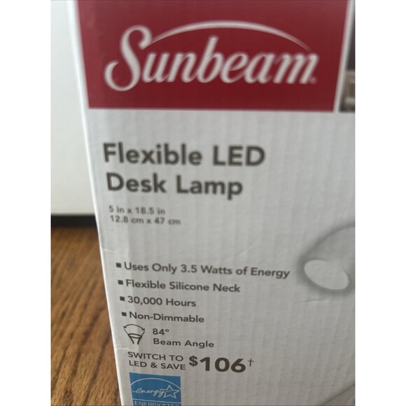 SUNBEAM Flexible Neck LED Desk LAMP Adjustable Light Energy Star NEW! - Picture 2 of 4
